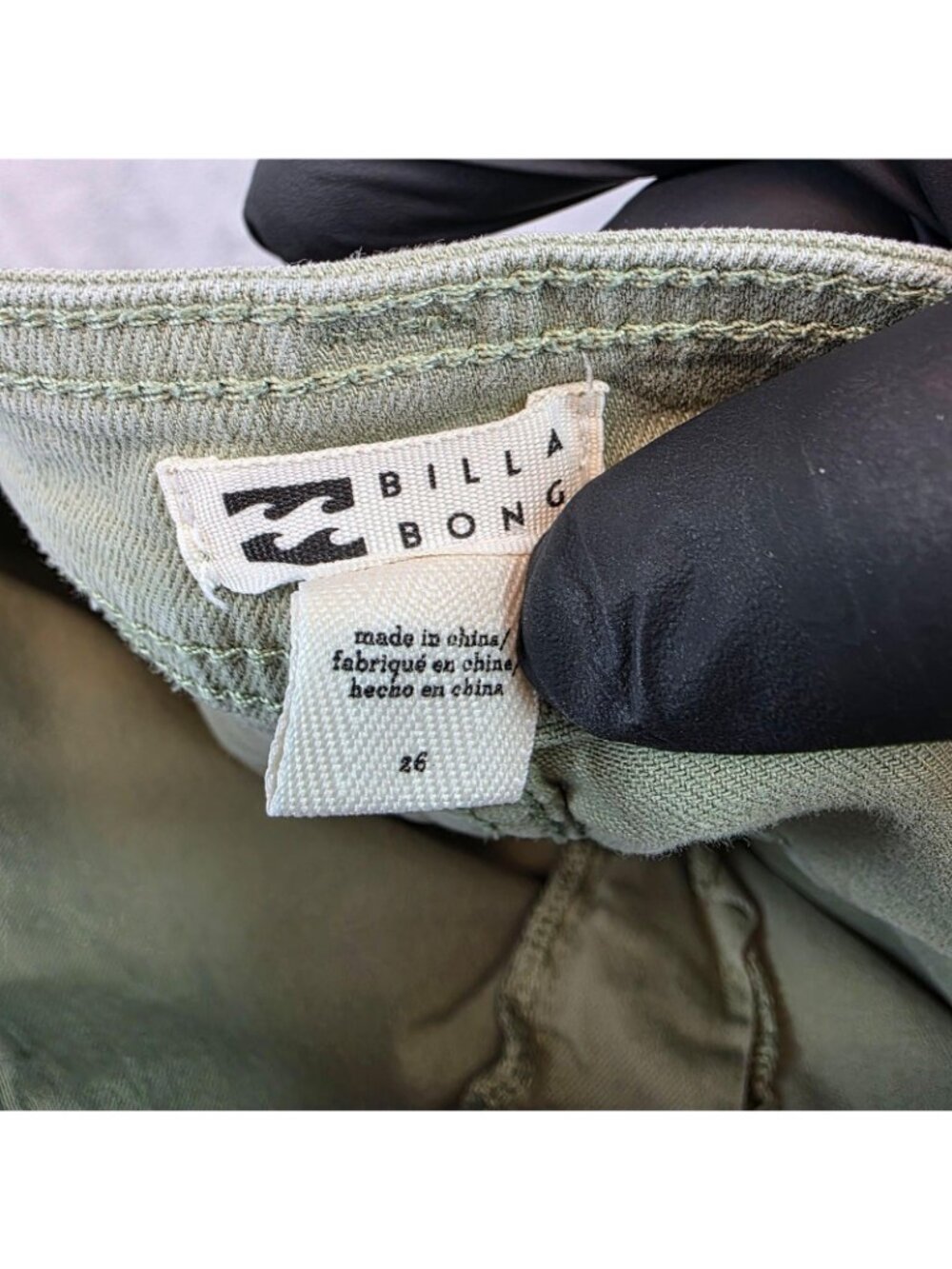 Billabong Chino Pants Womens 26 Green Denim Wide Leg Crop Raw Hem Stretch - Picture 5 of 14